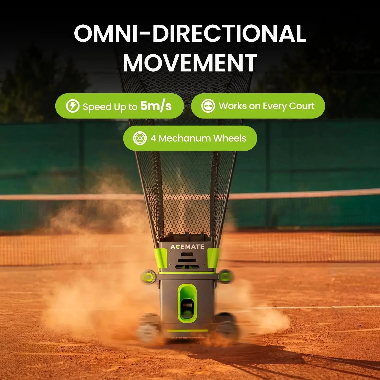 KI Tennisroboter Acemate S10 auf dem Tennisplatz