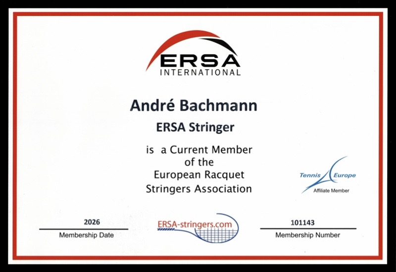 ERSA International Mitgliedszertifikat – André Bachmann ERSA Stringer 2026
